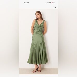 ASOS Olive Green Cowl-Neck Maxi Dress with Floral Appliqué